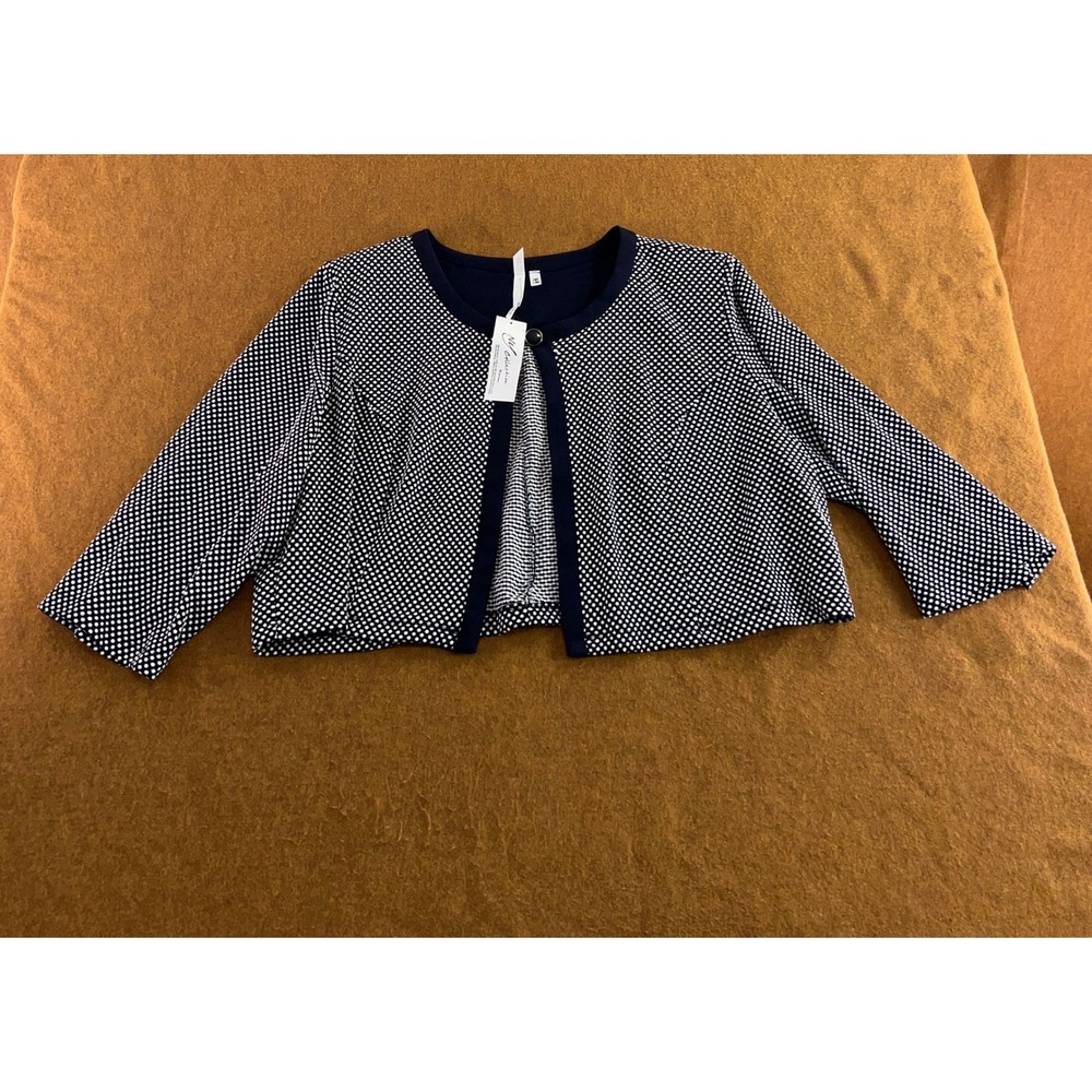 NY Collection Women 24W Navy Polka Dot Open Front Cropped Bolero Shrug NWT
